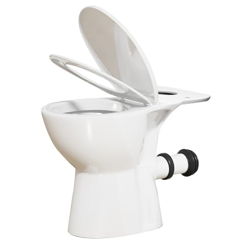 Hohe Spülrandlose Toilette für Größere Menschen Senioren Soft-Close Absenkautomatik Stand WC Badezimmer 48cm Höher Keramik Weiß von Findepot