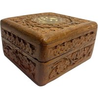 Vintage Handgeschnitztes Inlay Indien Sheesham Schmuck Scharnier Box von FindersKeepersbyJess