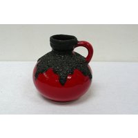 50Er 60Er Fat Lava Vase Rot + Schwarze Mit Griff Von Scheurich Mid Century Modern von FindingsFromOldTimes
