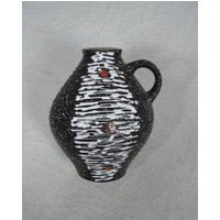 50Er 60Er Tropf Glasur Jasba Vase Henkelvase in Braun Mit Weißen Streifen + Roten Punkten Nr 650-17 von FindingsFromOldTimes