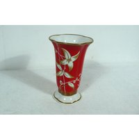 Königszelt Porzellan Vase in Rot + Weiß Art Déco 1930S Schlesien von FindingsFromOldTimes