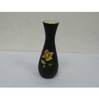 Schwarze Porzellan Vase Mit Gelber Rose, Km Royal Bavaria, Handarbeit, German Art von FindingsFromOldTimes