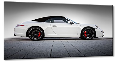 Fine-Art-Manufaktur Bild auf Leinwand 911 Cabrio! Größe: 33cm x 60cm | Porsche 911 991 Carrera Cabrio Coupé 2012 Weiß Rot Sport Auto | Aus der Serie 911 | Farbe: rot | Rubrik: Porsche + Auto Bilder von Fine-Art-Manufaktur