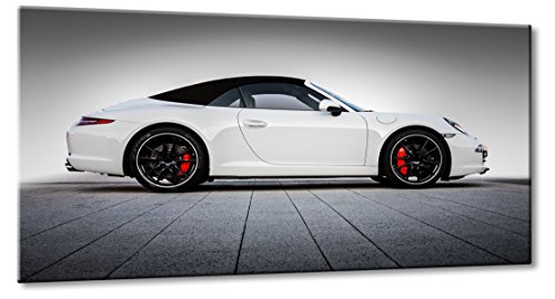 Fine-Art-Manufaktur Bild auf Leinwand 911 Cabrio! Größe: 70cm x 125cm | Porsche 911 991 Carrera Cabrio Coupé 2012 Weiß Rot Sport Auto | Aus der Serie 911 | Farbe: rot | Rubrik: Porsche + Auto Bilder von Fine-Art-Manufaktur