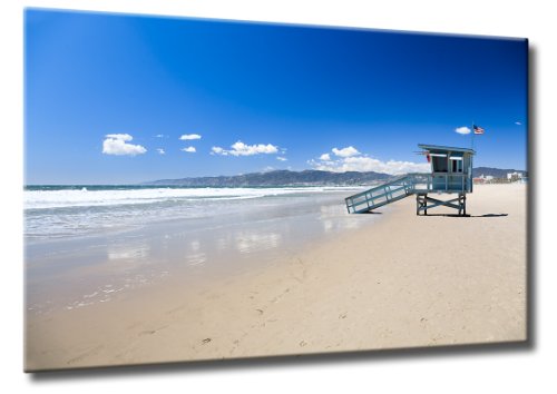 Fine-Art-Manufaktur Bild auf Leinwand Baywatch Größe: 40cm x 60cm | Baywatch Beach Kalifornien USA LA Kunst | EIN typischer Strand in Kalifornien | Farbe: blau | Rubrik: usa-Städte + Städte von Fine-Art-Manufaktur