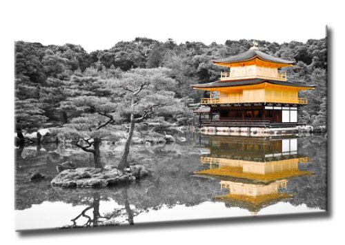 Fine-Art-Manufaktur Bild auf Leinwand Kyoto Kinkakuji Größe: 40cm x 60cm | Japan Goldener Tempel Kyoto Kinkakuji | Der berühmte Goldene Tempel in Kyoto | Farbe: Gold | Rubrik: Asien + Städte von Fine-Art-Manufaktur