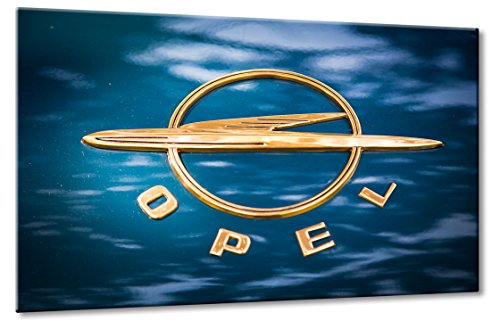 Fine-Art-Manufaktur Bild auf Leinwand Opel Blitz Größe: 40cm x 60cm | Oldtimer Classic Auto Blau Gold Opel Logo | Aus der Serie: Opel Best of | Farbe: Gold | Rubrik: opel + Auto Bilder von Fine-Art-Manufaktur