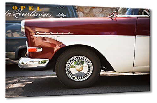 Fine-Art-Manufaktur Bild auf Leinwand Opel Design Größe: 40cm x 60cm | Oldtimer Rekord Classic Car Chrom Felge | Aus der Serie: Opel Best of | Farbe: braun | Rubrik: opel + Auto Bilder von Fine-Art-Manufaktur