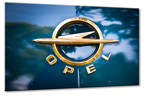 Fine-Art-Manufaktur Bild auf Leinwand Opel in Gold Größe: 40cm x 60cm | Oldtimer Classic Blau Opel Kapitän Logo | Aus der Serie: Opel Best of | Farbe: Gold | Rubrik: opel + Auto Bilder von Fine-Art-Manufaktur