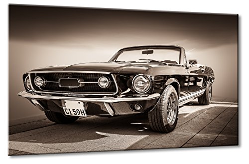 Fine-Art-Manufaktur Ford Mustang Cabrio Vintage Coupé Wandbild Deko Schwarz USA Auto | Aus der Serie American Roadrunner | Farbe: Sepia | Rubrik: Cars + Auto Bilder von Fine-Art-Manufaktur