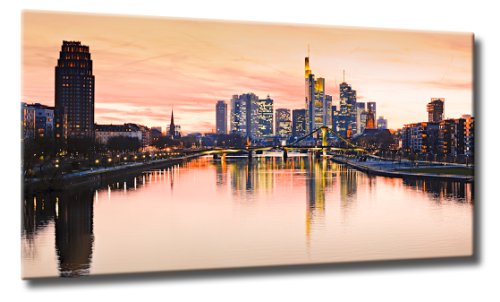 Fine-Art-Manufaktur Leinwanddruck Frankfurt am Main Größe: 90cm x 165cm | Frankfurt Skyline Sonnenuntergang Stadt Bilder Rhein Main Kunst XL | | Farbe: rot | Rubrik: Frankfurt + Städte von Fine-Art-Manufaktur