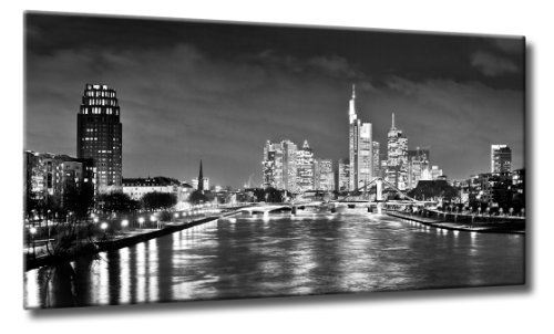 Leinwanddruck Skyline Frankfurt Größe: 90cm x 165cm | Kunst Bild Frankfurt Nacht Skyline Schwarzweiß | Die Frankfurter Skyline bei Nacht | Farbe: schwarzweiss | Rubrik: Frankfurt + Städte von Fine-Art-Manufaktur