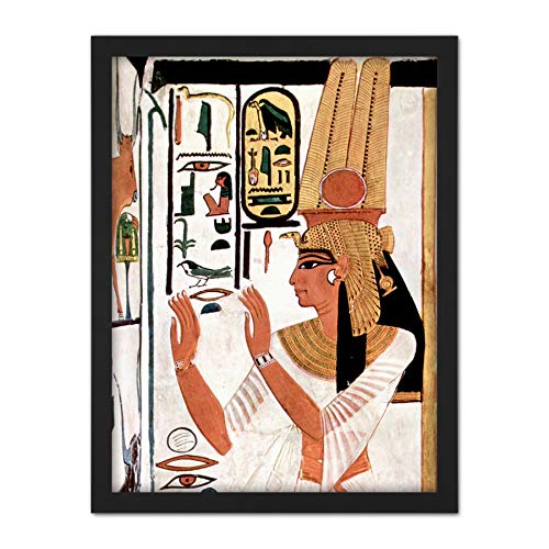 Ancient Egypt Mural Queen Nefertiti Praying Hieroglyphic Large Framed Art Print Poster Wall Decor 18x24 in Uralt Ägypten Königin Wand Deko von Fine Art Prints