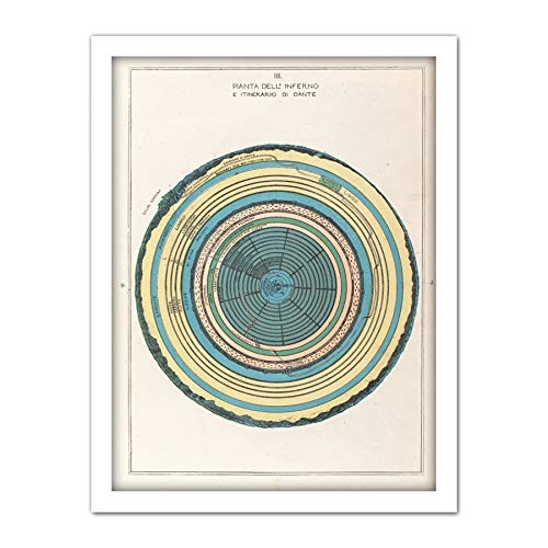 Caetani 1855 Map Chart Hell Dante Divine Comedy Large Framed Art Print Poster Wall Decor 18x24 in Karte Komödie Wand Deko von Fine Art Prints