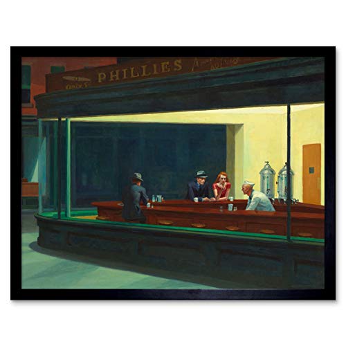 Edward Hopper Nighthawks Iconic Painting Art Print Framed Poster Wall Decor 12x16 inch Nacht Malerei Wand Deko von Fine Art Prints