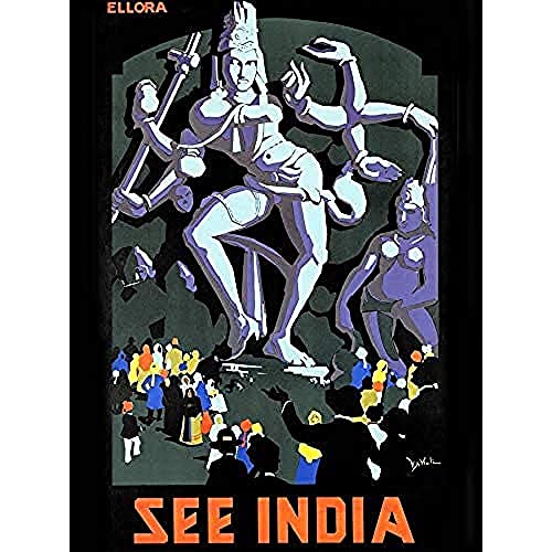 Ellora Caves India Tanzende Shiva-Statue, Reise-Werbung, Kunstdruck, Leinwand, Premium-Wanddekoration, Poster Wandbild von Fine Art Prints