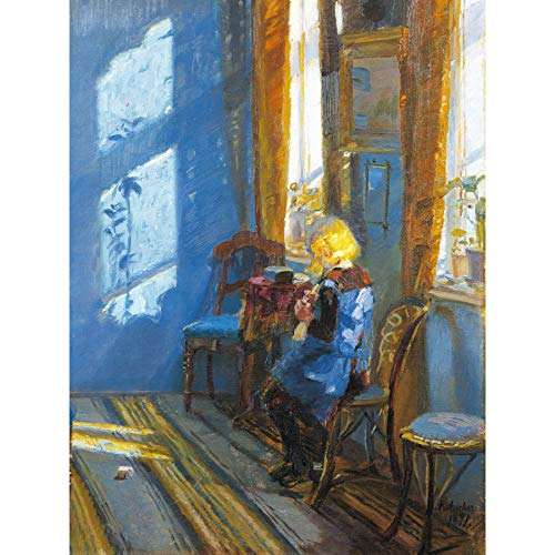 Fine Art Prints Kunstdruck auf Leinwand, Motiv Anna Ancher Sonnenlicht im blauen Zimmer, groß, Premium-Poster von Fine Art Prints