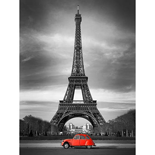 Kunstdruck auf Leinwand, Motiv Eiffelturm in Paris, Motiv rotes Auto, groß von Fine Art Prints