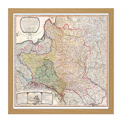 Map 1799 Faden Kingdom Poland Duchy Lithuania Square Wooden Framed Wall Art Print Picture 16X16 Inch Karte König Polen Litauen Holz Wand Bild von Fine Art Prints