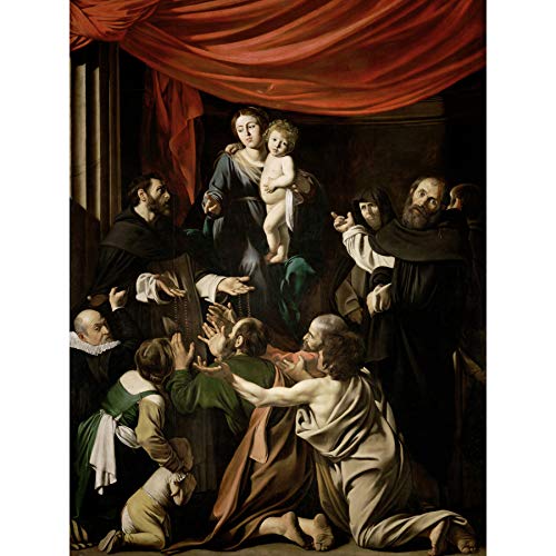 Michelangelo Merisi Called Caravaggio Madonna Rosenkranz, großer Kunstdruck auf Leinwand, Premium-Poster von Fine Art Prints