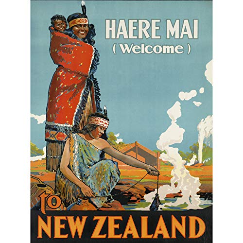 New Zealand Maori Haere Mai Welcome, Vintage-Reisewerbung, großer Druck, Poster, Wandkunst, Deko-Bild von Fine Art Prints
