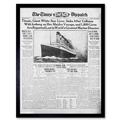 Newspaper Front Sheet Page Titanic Disaster 1912 Times Despatch Art Print Framed Poster Wall Decor 12x16 inch Seite Wand Deko von Fine Art Prints