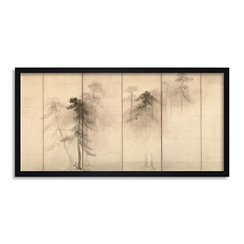 Tohaku Hasegawa Pine Trees Paper Screen Left Painting Framed Wall Art Print Long 25X12 Inch Bäume Malerei Wand von Fine Art Prints