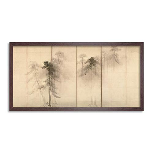 Tohaku Hasegawa Pine Trees Paper Screen Left Painting Framed Wall Art Print Long 25X12 Inch Bäume Malerei Wand von Fine Art Prints