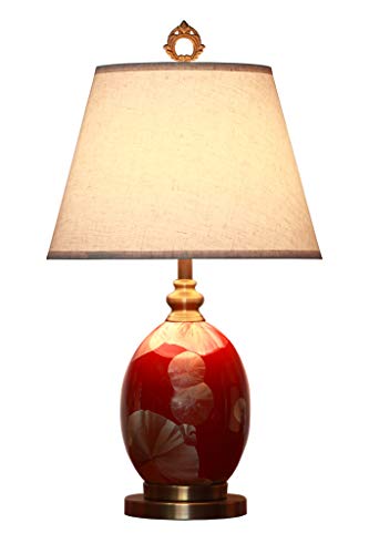 Fine Asianliving Chinesische Tischlampe Porzellan mit Schirm Rot Gold Gingko Blätter Handgefertigt mit Lampenschirm E27 China Orientalische Tischleuchte Keramik Nachttischlampen Asia von Fine Asianliving