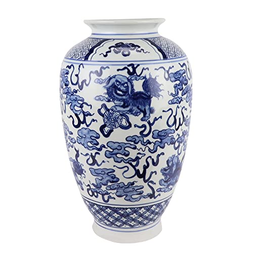 Fine Asianliving Chinesische Vase Blau Weiß Porzellan D23xH37cm China Dekorative Vase Blumenvase Orientalische Keramik Vase von Fine Asianliving