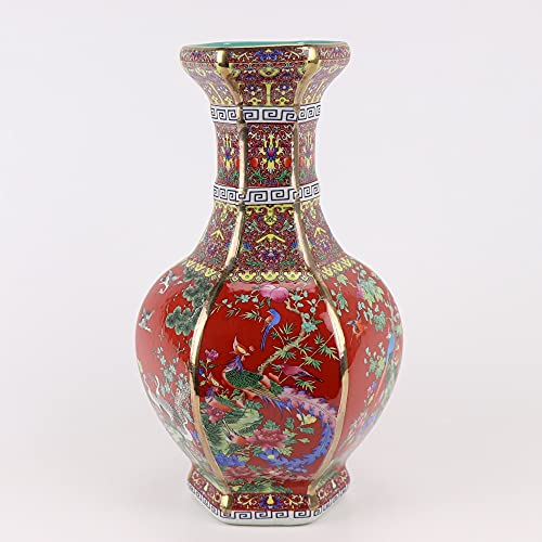 Fine Asianliving Chinesische Vase Porzellan Blumen Vögel Rot D19xH32cm China Dekorative Vase Blumenvase Orientalische Keramik Vase von Fine Asianliving