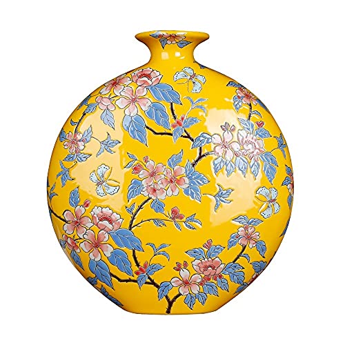 Fine Asianliving Chinesische Vase Porzellan Gelbe Blumen Handgemalt B32xT12xH34cm China Dekorative Vase Blumenvase Orientalische Keramik Vase von Fine Asianliving