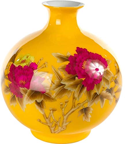 Fine Asianliving Chinesische Vase Porzellan Weizenstroh Pfingstrose Gelb Handgefertigt D25xH29.5cm China Dekorative Vase Blumenvase Orientalische Keramik Vase von Fine Asianliving