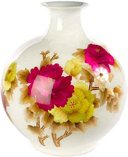 Fine Asianliving Chinesische Vase Porzellan Handgefertigt Pfingstrose Weiß H29.5cm China Dekorative Vase Blumenvase Orientalische Keramik Vase von Fine Asianliving