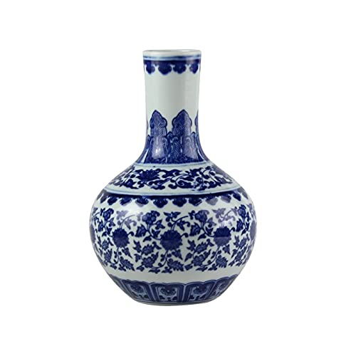 Fine Asianliving Chinesische Vase Porzellan Lotus Blau Weiß D20xH30cm China Dekorative Vase Blumenvase Orientalische Keramik Vase von Fine Asianliving