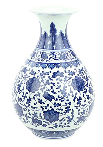 Fine Asianliving Chinesische Vase Porzellan Lotus Blau und Weiß D20xH31cm China Dekorative Vase Blumenvase Orientalische Keramik Vase von Fine Asianliving