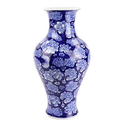 Fine Asianliving Chinesische Vase Porzellan Pfingstrose Marineblau D19xH36cm China Dekorative Vase Blumenvase Orientalische Keramik Vase von Fine Asianliving