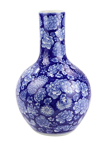 Fine Asianliving Chinesische Vase Porzellan Pfingstrose Marineblau D22xH35cm China Dekorative Vase Blumenvase Orientalische Keramik Vase von Fine Asianliving