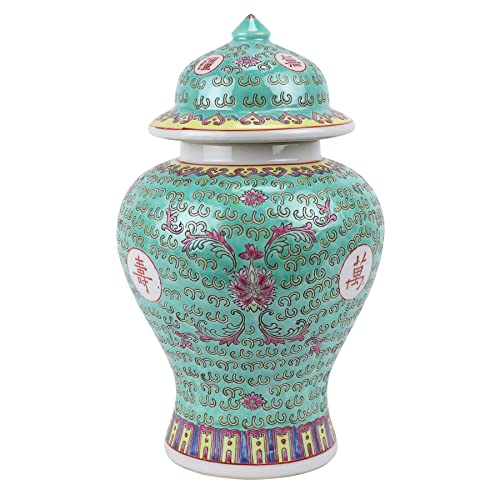 Fine Asianliving Chinesische Vase mit Deckel Grünes Porzellan Wan Shou Wu Jiang Langlebigkeit D20xH35cm China Dekorative Vase Blumenvase Orientalische Keramik Vase von Fine Asianliving