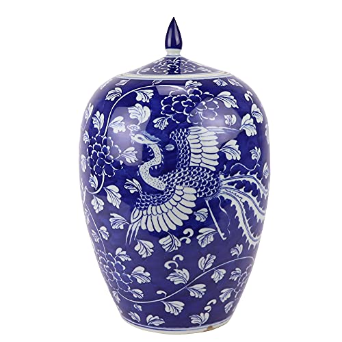Fine Asianliving Chinesische Vase mit Deckel Porzellan Blau Handbemalter Drache Phönix D22xH35cm China Dekorative Vase Blumenvase Orientalische Keramik Vase von Fine Asianliving