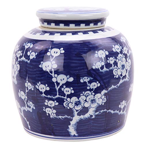 Fine Asianliving Chinesische Vase mit Deckel Porzellan Handbemalt Kirschblüte Blau D23xH23cm China Dekorative Vase Blumenvase Orientalische Keramik Vase von Fine Asianliving