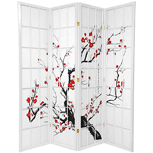 Fine Asianliving Japanischer Paravent Raumteiler Trennwand B180xH180cm 4 Paneele Weiß - Kirschblüten von Fine Asianliving