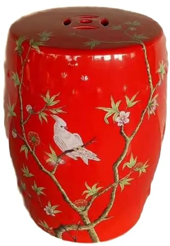 Fine Asianliving Keramik Hocker Rot Papageien Handgefertigt - Kaelin D30xH45cm China Keramik Gartenhocker Porzellan Glasierte Keramik Stool Chinesische Hocker Drum Garden Stool von Fine Asianliving