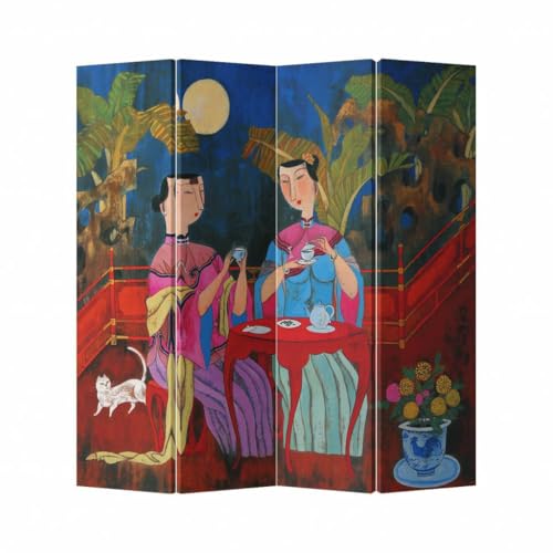 Fine Asianliving Paravent Raumteiler Japanisch Orientalisch Chinesisch Beidseitig L160xH180cm Spanische Wand Trennwand Room Divider Raumtrenner Sichtschutz Bedruckte Canvas Leinwand von Fine Asianliving