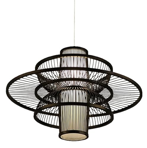 Fine Asianliving Pendelleuchte Hängelampe Bambus Schwarz Nathan D50xH35cm Pendelleuchte Beleuchtung Bambus Lampenschirm Geflochten Lampe Belechtung Rotan von Fine Asianliving