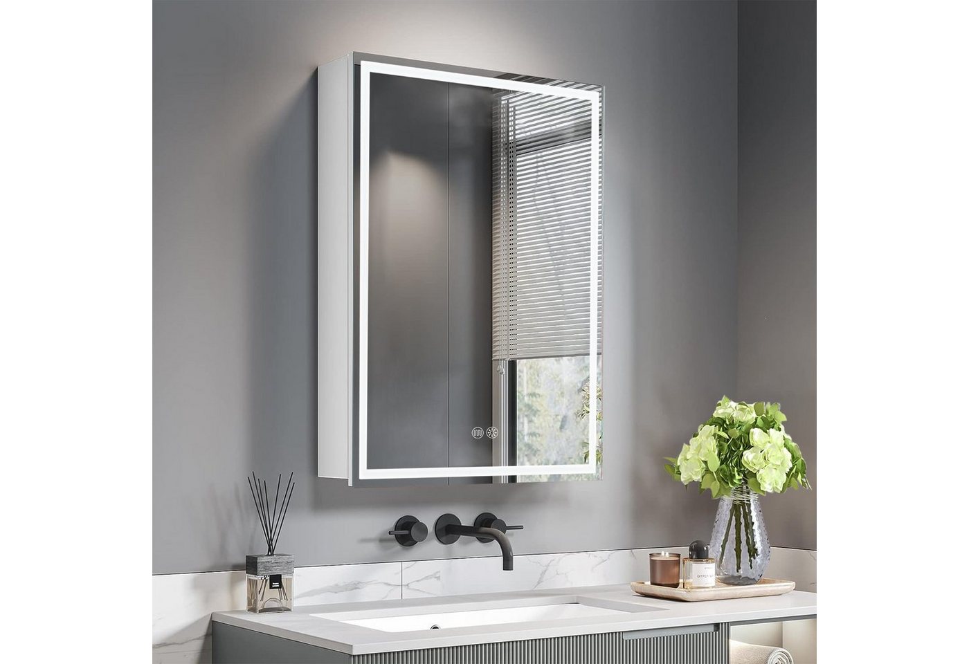 Fine Life Pro Badspiegel, Spiegelschränke 70x50x14cm, LED, 3-fach VergroBerung von Fine Life Pro