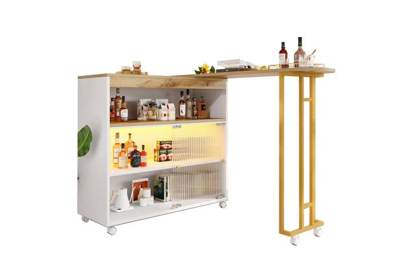 Fine Life Pro Bartisch Ausziehbarer Bartisch mit Stauraum, Moderner Beweglicher Bar Table, (Teleskopischer Bartisch mit LED, Stehtisch Bistrotisch), Hochtisch Kücheninsel Bistro Table, Großer Stauraum von Fine Life Pro