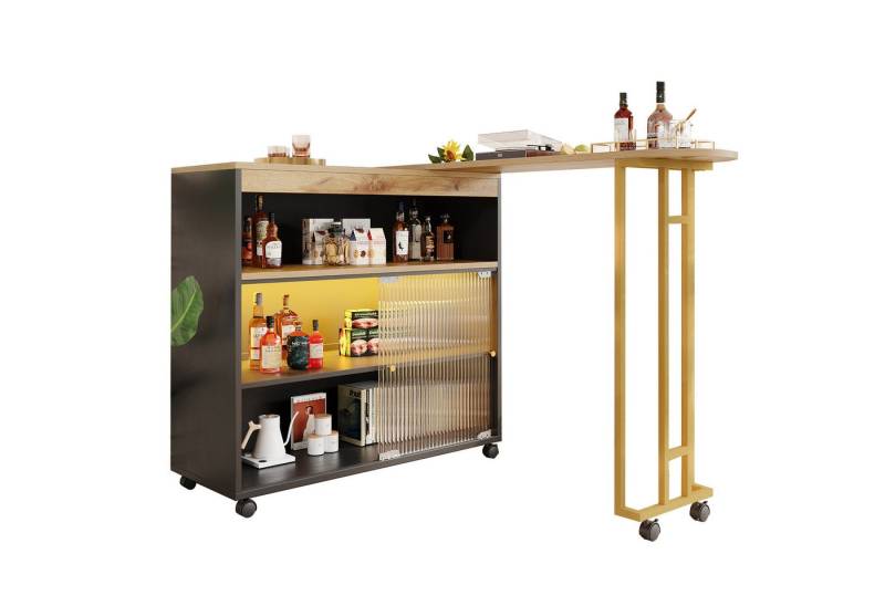 Fine Life Pro Bartisch Ausziehbarer Bartisch mit Stauraum, Moderner Beweglicher Bar Table, (Teleskopischer Bartisch mit LED, Stehtisch Bistrotisch), Hochtisch Kücheninsel Bistro Table, Großer Stauraum von Fine Life Pro