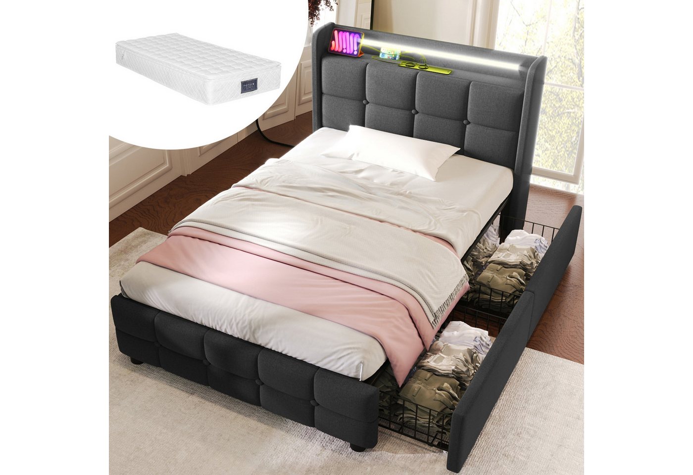 Fine Life Pro Bett Polsterbett mit USB-Ladefunktion, Kopfteil und LED-Beleuchtung Fine Life Pro Bett Polsterbett mit USB-Ladefunktion, Kopfteil und LED-Beleuchtung von Fine Life Pro