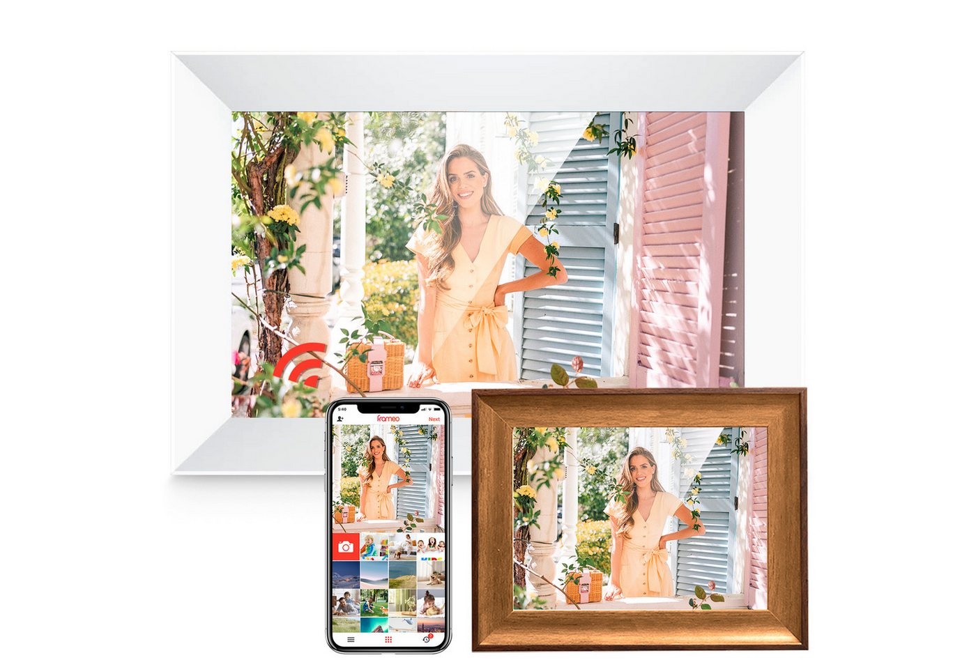 Fine Life Pro Digitaler Fotorahmen 10.1 + Holzfotorahmen 6", Körper-Sensor Digitaler Bilderrahmen (1280x800 Pixel, 32 GB, elektronischer Fotorahmen mit Frameo Foto/Video-Sharing)" von Fine Life Pro